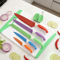 Ensemble de couteaux de cuisine de chef de haute qualité, 7 pièces, écologiques, avec revêtement antiadhésif, planche à découper et aiguiseur pour un usage domestique