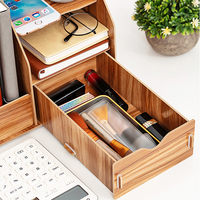 Boîte de rangement en bois multifonction Foska, boîte à bijoux, porte-stylos et crayons de bureau avec tiroir, organiseur de maquillage de bureau, support de papeterie