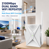 Penguat WiFi Rumah Dual Band, Ekstender Jaringan Nirkabel, Repeater 2100Mbps untuk Cakupan Seluruh Rumah, Smart TV, Laptop, Kantor