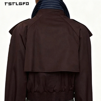 Veste Trench Courte Homme 100% Coton Double Boutonnage Col Croisé Ceinture à la Taille Poignets Ceinturés Manteau Court Vêtement d'extérieur