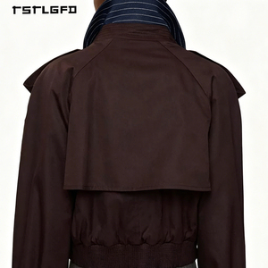 Men Cropped Trench Jacket 100% Cotton Double Breasted Hook Collar Closure Waist Belt Belted Cuffs Short Coat Outerwear - Product Image 4
