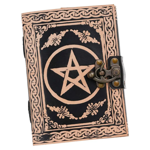 Handcrafted Pentacle Leather Journal Witchcraft Grimoire <b>Book</b> with Lock, Vintage Embossed Diary Notebook - Product Image 4