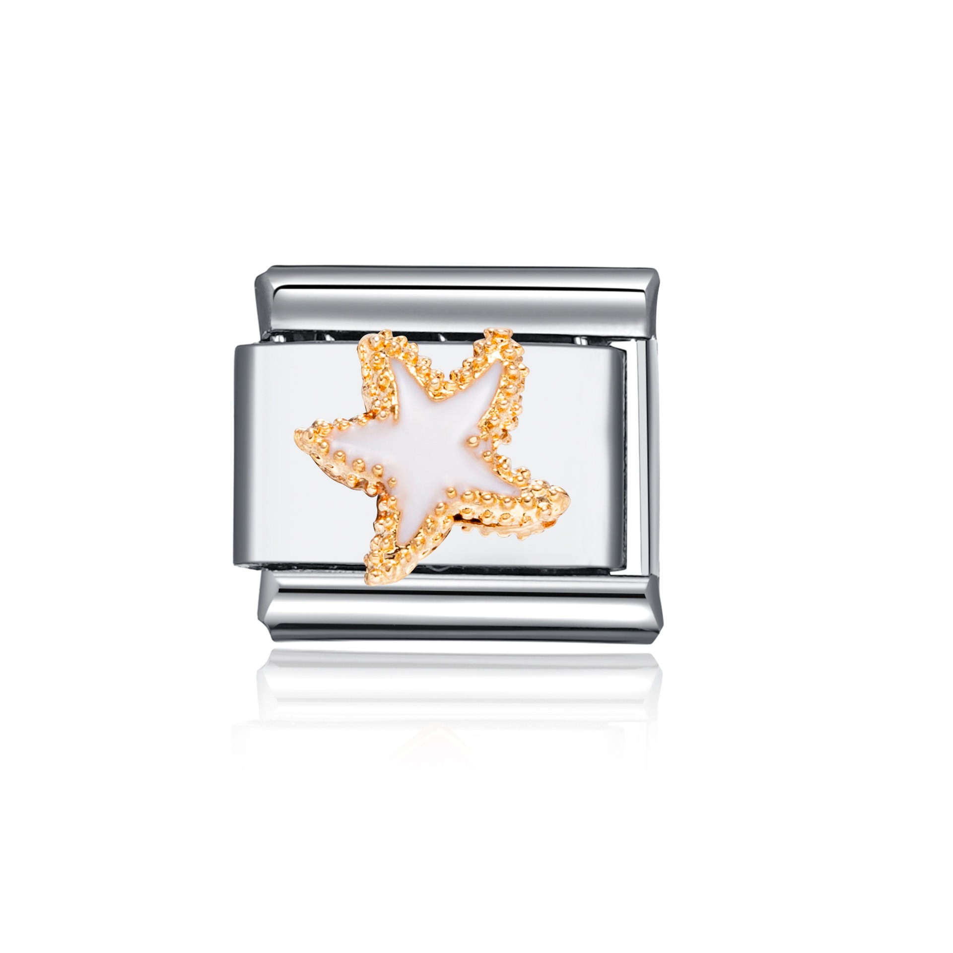 Bracelet module étoile blanche bordée d'argent et d'or