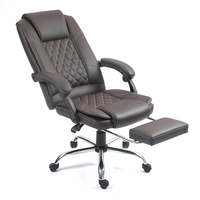 Chaise de bureau pivotante exécutive en PU, style vintage minimaliste, réglable en hauteur, avec repose-pieds et accoudoirs articulés en métal – Meilleure vente