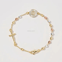 Bracelet de Bijoux de Mode Personnalisé pour Femmes Avec Perles de Chapelet, Croix Catholique et Breloques Vierge Marie de Guadalupe