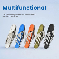 Ensemble de couverts multifonctionnels 6 en 1 en acier inoxydable, couteau, fourchette, cuillère, pliable, pour pique-nique en plein air, outil portable pour l'extérieur