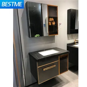 Black Slate Counter Top Solid Surface Sink Wall Hung Vanities Washroom Ceramic Basin Bathroom Cabinet