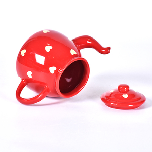 Ensemble de mini théière en céramique blanche, vente en gros, pour faire du thé et parler, rouge uni - Product Image 2