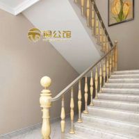 Rampe d'escalier de villa Copper Mansion, Garde-corps de luxe léger, Colonne moderne simple en alliage aluminium-magnésium, Haut de gamme, Intérieur, Style rustique