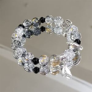 Pulsera de Cuentas de Cristal Negro Popcorn Cracked con Dije de Hoja y Color Degradado, Estilo Fantasía de Moda, para Mujer y Niña, Pulseras de la Amistad, Joyería - Product Image 5