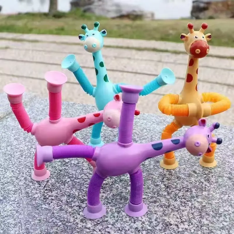 Suction Cup Toys For Baby Shape Changing Giraffe Telescopic Tube Fidget Toys Stretch Anti-stress Educational Toys