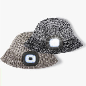 Chapeau de seau de pêcheur en tricot épais avec <span class=keywords><strong>lampe</strong></span> de poche LED intégrée en usine chaud fil épais bonnet d'extérieur pour l'hiver - Product Image 1