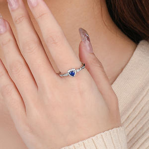 2025 Gold Plated 925 <b>Sterling</b> <b>Silver</b> Classic Blue CZ Heart Shape <b>Adjustable</b> <b>Ring</b> | Women's Hypoallergenic Elegant Wholesale - Product Image 3