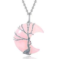 Colliers en cristal naturel Life Tree avec croissant de lune et pendentif en quartz améthyste enroulé en fil de fer