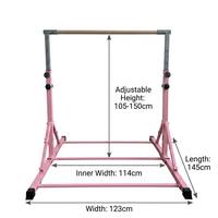 Barre de gymnastique junior premium avec rail en bois massif, design pliable peu encombrant, base large 123x145cm pour la maison et la salle de sport des enfants