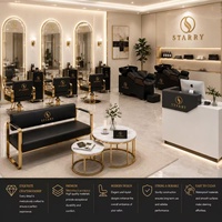 Ensemble de mobilier de salon noir et or tout-en-un : comptoir d'accueil et canapé d'attente