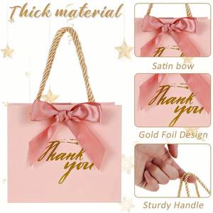 Sacs cadeaux miniatures roses de luxe personnalisés, sacs en papier « Merci » pour baby shower, anniversaire, mariage, commande en gros, impression offset, recyclables - Product Image 4