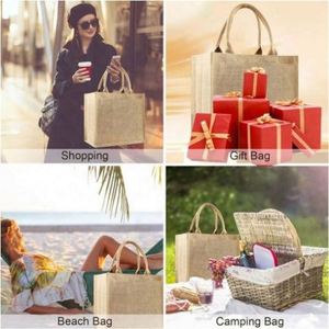 Hot Selling Custom Logo Jute Tote <b>Bag</b> with <b>Long</b> Handle Recyclable Waterproof Beach and Travel Groceries Letter Pattern - Product Image 6