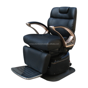 Sillón de Barbería Ergonómico de Cuero Beige de Lujo Moderno, Eléctrico con 3 Motores, Reclinable y Ajustable en Altura para Barbería y Taller - Product Image 3