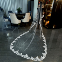 Voiles de mariée Feishiluo en gros, à une couche, en dentelle ivoire avec accessoire en dentelle appliquée, 100% polyester, 3*1,5M