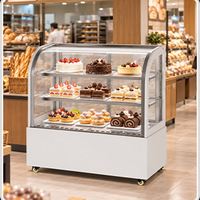 Vitrine Réfrigérée Commerciale Inox pour Pâtisseries et Gâteaux, avec Verre Courbé et Refroidissement par Air