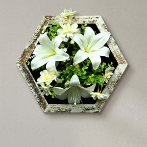 กรอบผนังดอกไม้ประดิษฐ์ไม้รูปหกเหลี่ยมขนาดกลาง (AFF-Frame-1) - Product Image 2