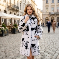 Vente en gros OEM ODM personnalisée de fourrure synthétique - Manteau en fausse fourrure à imprimé dalmatien, manteau long d'hiver en fausse fourrure de renard 100% polyester écologique