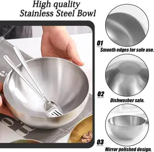 15cm 5.9inch Silver Color Heat Insulated Metal Soup Bowls Nesting Salad Mixing Bowl Stainless Steel Bowl Set