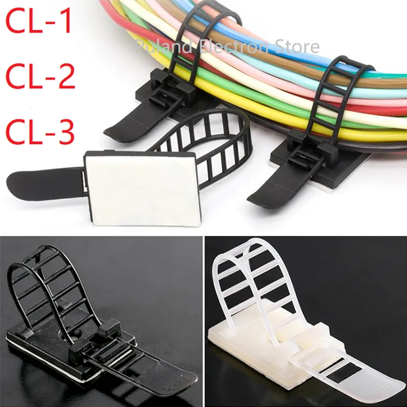10pcs CL-1 CL-2 CL-3 Cable Clips Self Adhesive Mount Wire Clamp Line Tie Fixed Adjustable Fasten Organizer Holder White Black