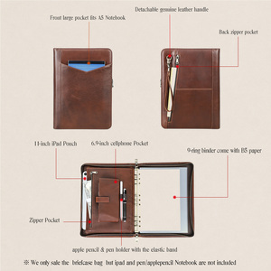 Carpeta de Cuero Genuino Vintage B5 para Viajes de Negocios y Reuniones, Carpeta Recargable con Bolsillo para Tablet de 11 Pulgadas y Teléfono, Soporte para Bolígrafo - Product Image 4
