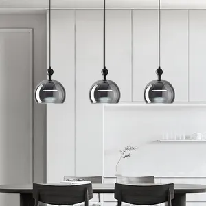 Height Adjustable Hanging Black Pendant Lights Round Decor Modern Glass Drop Lamp Led Kitchen Island living room Light Fixtures
