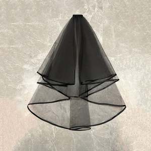 सरल लघु ट्यूल डबल लेयर शादी दुल्हन घूंघट महिलाओं के लिए काले बैचलरेट पार्टी घूंघट - Product Image 1