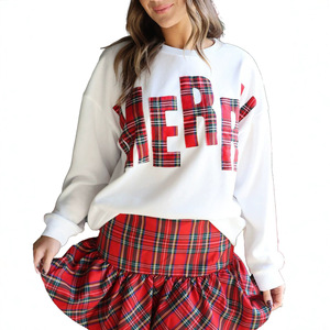 Felpa da Donna Natalizia MERRY con Stampa Tartan a Quadri, Girocollo, Oversize, Maniche Lunghe, Casual, Personalizzabile con Logo - Product Image 5