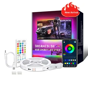 Tira de luces LED RGB para TV y fiesta en casa, sincronización de música con Control inteligente por App, color de sueño, 40 teclas, diente azul