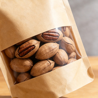 Op maat gedrukte driezijdig gesealde kraftpapieren zakjes met venster voor noten, gedroogd fruit, koffie, thee en voedselverpakkingen