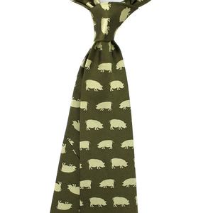 Corbatas de hombre al por mayor de China moda hecha a mano microfibra poliéster personalizado Jacquard tejido cerdos verde oliva animal motivo corbata - Product Image 4