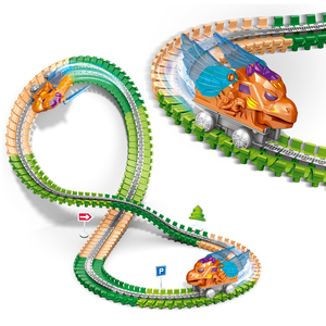 300 pièces Jouets Voiture électrique dinosaure anti-gravité avec blocs de construction et circuits flexibles en plastique, avec musique et lumière, en vente - Product Image 2