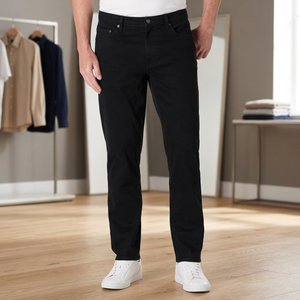 Jean en denim noir délavé coupe droite slim pour homme, taille mi-haute, 100 % coton, décontracté, idéal pour l'automne - Product Image 2