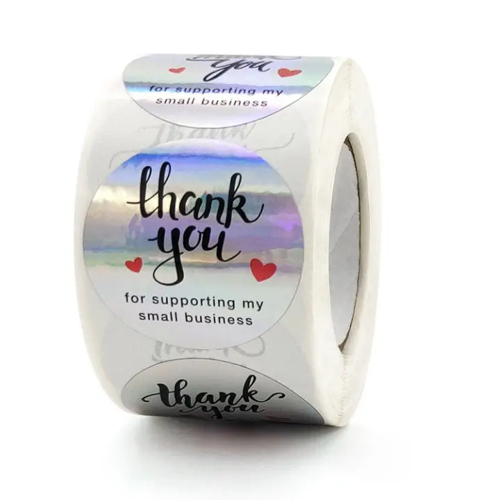 Custom Printed Logo Labels Roll Vinyl Waterproof 500 Thank you Round Stickers for Packaging