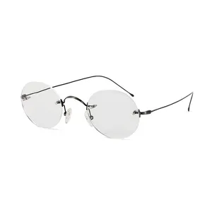 Kacamata 2024 bingkai tanpa bingkai kacamata miopia sastra Retro Kanada Elite murni Titanium Anti cahaya biru kacamata