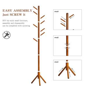 ราวแขวนเสื้อไม้สไตล์สแกนดิเนเวียนแบบตั้งพื้น ดีไซน์ทันสมัยอเนกประสงค์ สำหรับทางเข้าบ้าน สีเรโทร ไม้เนื้อแข็ง พร้อมที่เก็บของ - Product Image 5