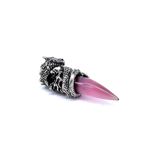 yunnique Dragon Tooth Pendant <b>Necklace</b> Stainless Steel <b>Pink</b> Gemstone Unisex Jewelry Animal Zodiac Design - Product Image 4