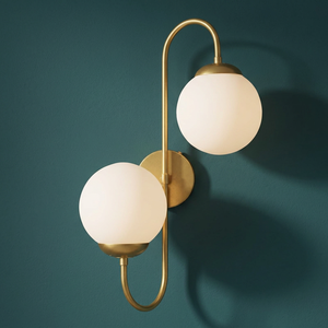 CH Polished Metal Gold Antique Wall <b>Light</b> Chandelier <b>Ceiling</b> Pendant Lamp Adjustable Cord <b>White</b> Glass Bedroom Decor - Product Image 1