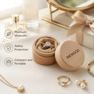 Vietnam Round Wooden Ring Box <b>Small</b> Wood Ring Box for Wedding DIY Jewelry Storage <b>Boxes</b> with Lids for Anniversary Wedding - Product Image 1