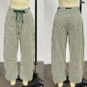 Pantalones vaqueros de mujer Channel Chic a rayas, estilo casual, con cordón, de pierna ancha, tipo herradura, hasta el tobillo, con bolsillos - Product Image 5