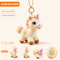 Porte-clés licorne en peluche douce et moelleuse avec fleur brodée et corne métallique pour ornement de sac à dos, cadeau souvenir