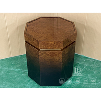 Table d'appoint hexagonale de luxe la plus vendue, placage de bois de ronce, finition dégradée, accent métallique doré, pour villa, hôtel, salon