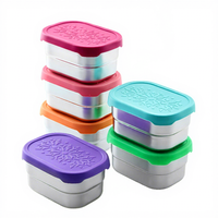 Récipient de cuisine rectangulaire en acier inoxydable de 230 ml avec couvercle en silicone de qualité alimentaire anti-fuite pour la conservation des sauces