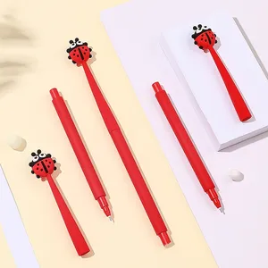 Lucu kepik kecil Ladybird bergetar hijau PVC pena Gel pena netral Pena Rollerball 0.5mm