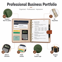 Portafolio de Cuero A4 con Cierre y Asa, Personalizable con Logotipo, Carpeta de 4 Anillas, Calculadora, Organizador de Documentos Multicolor